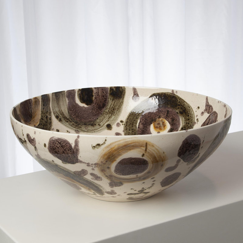 Global Views Earthtone Ceramic Rustic Decorative Bowl in